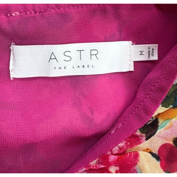 ASTR The Label Dress Size M Vilma Floral Ruffle Ruched Midi Red Pink Floral Boho - Picture 14 of 14